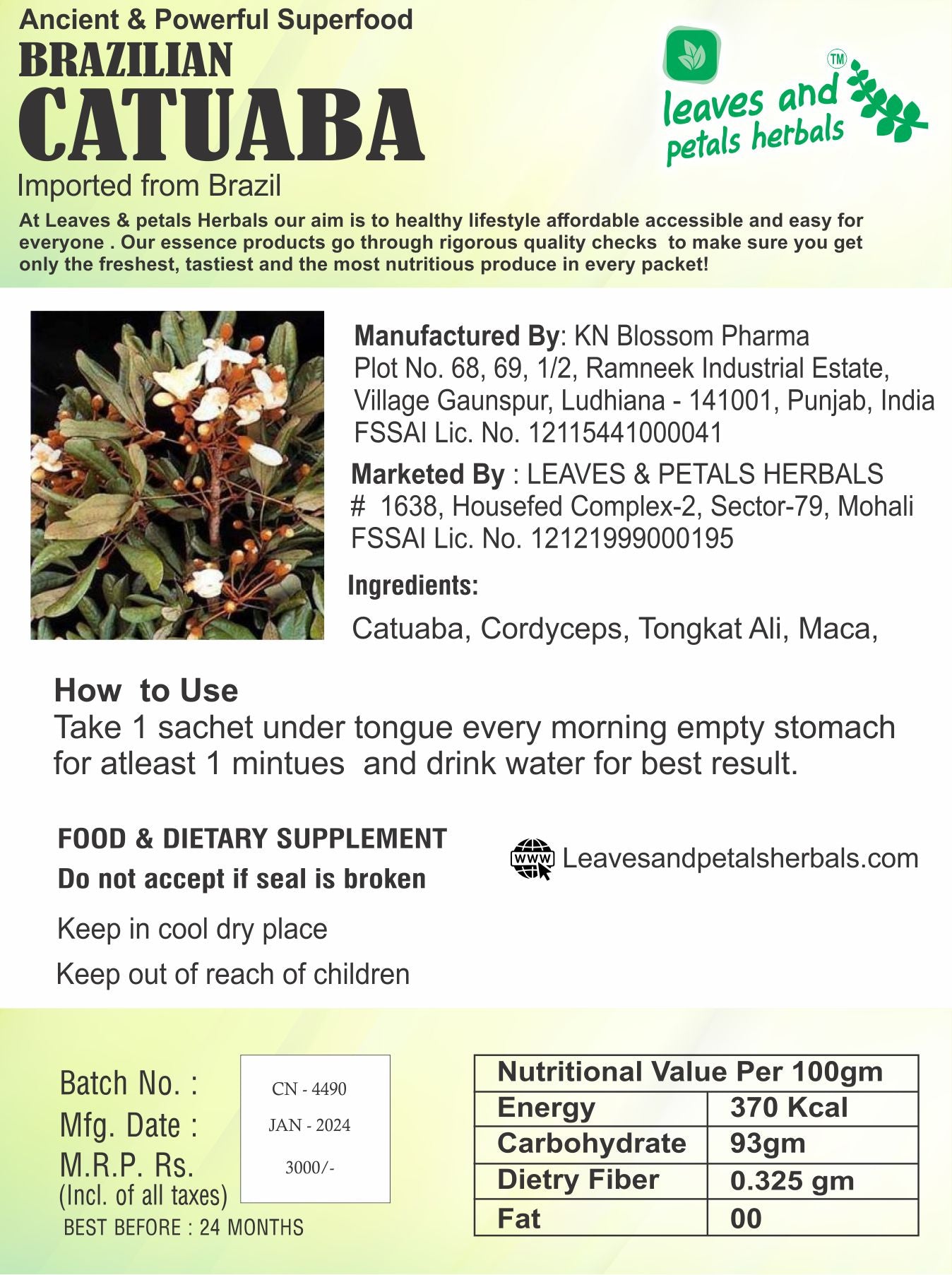 CATUABA PACK OF 2 CONTAINS 30 SACHETS IMPORTED FROM  MALAYSIA