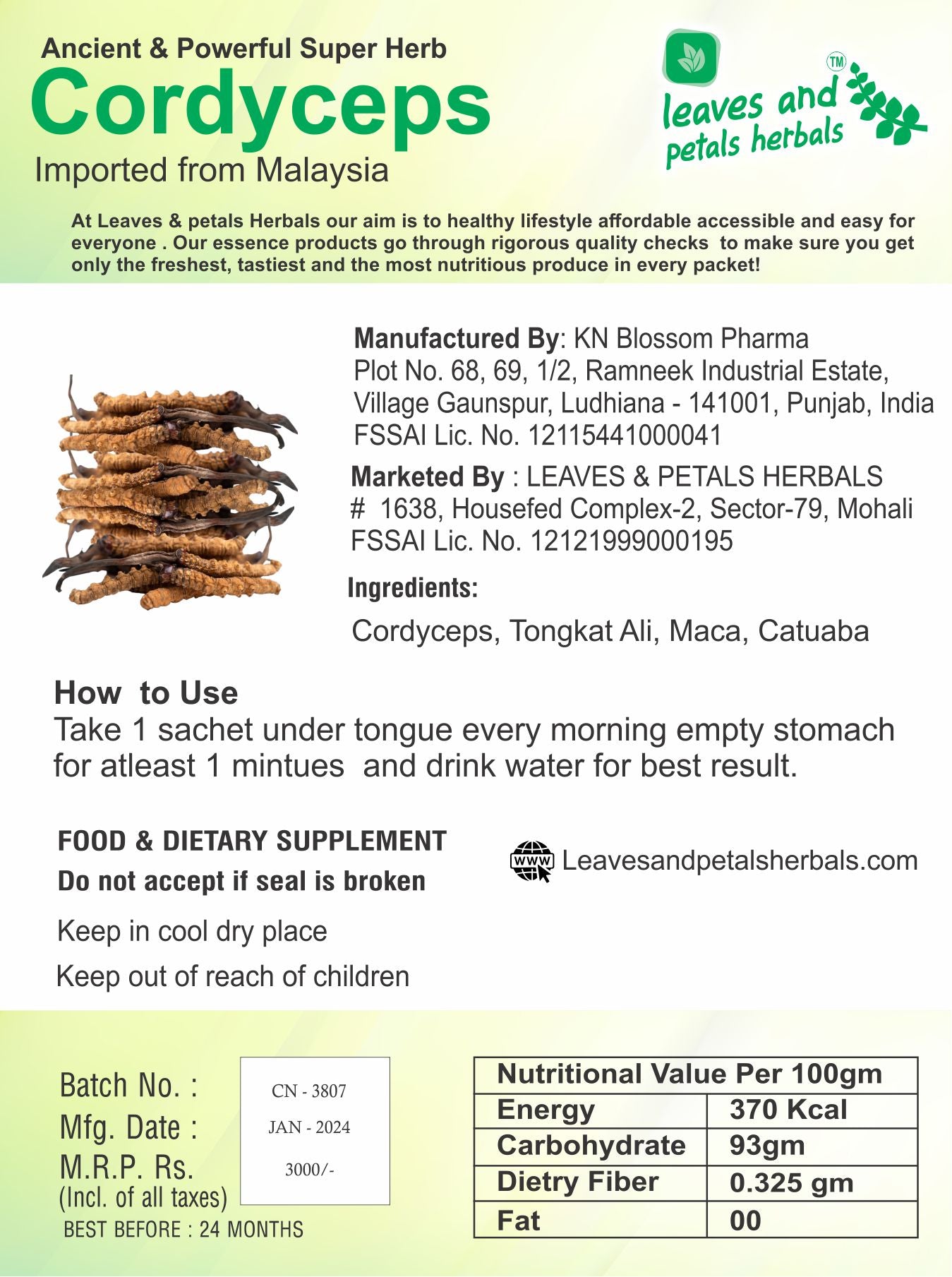 Cordyceps Militaris (Keedajadi) PACK OF 2 CONTAINS 30 SACHETS 1.5G EACH IMPORTED FROM MALAYSIA