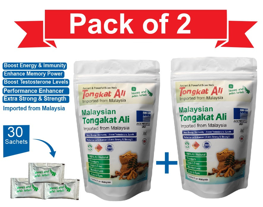 TONGKAT ALI PACK OF 2 CONTAINS 30 SACHETS 1.5G EACH  Long Jack Tongkat Ali Extract Powder IMPORTED FROM MALAYSIA